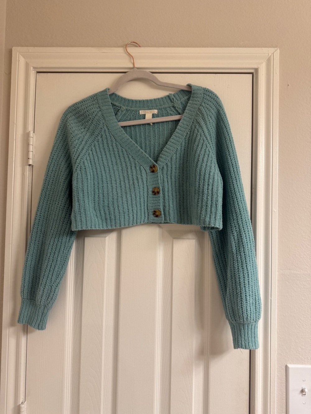 Cropped Cardigan Sweater - Light Blue